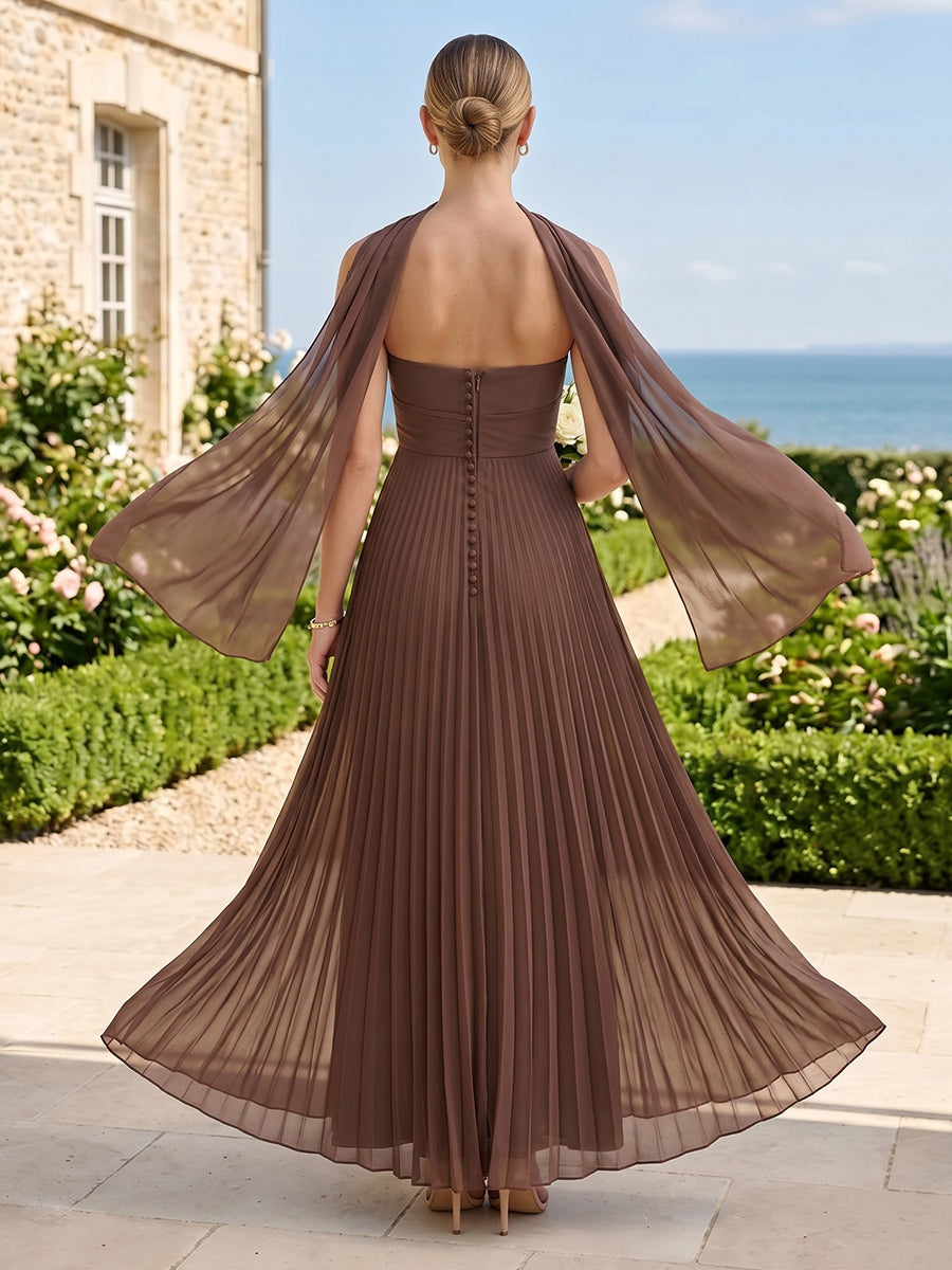 A Line Strapless Sleeveless Long Bridesmaid Dresses with Scarf