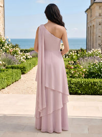 A Line Chiffon One Shoulder Sleeveless Long Bridesmaid Dresses