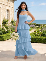 A Line Strapless Sleeveless Long Bridesmaid Dresses with Scarf