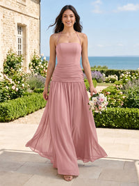Chiffon A Line Halter Sleeveless Long Bridesmaid Dresses