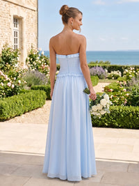 Chiffon Pleated A Line Strapless Sleeveless Long Bridesmaid Dresses