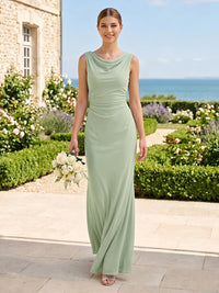 Mermaid Chiffon Cowl Neck Sleeveless Long Bridesmaid Dresses