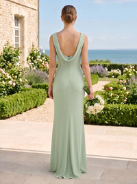 Mermaid Chiffon Cowl Neck Sleeveless Long Bridesmaid Dresses