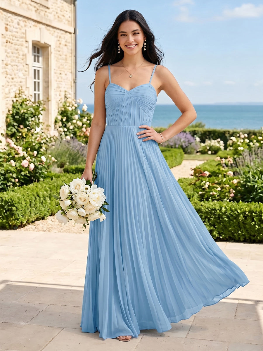 A Line Chiffon Sweetheart Sleeveless Long Bridesmaid Dresses