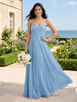 A Line Chiffon Sweetheart Sleeveless Long Bridesmaid Dresses