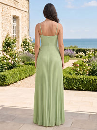 A Line V Neck Chiffon Pleated Sleeveless Long Bridesmaid Dresses
