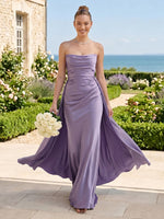 Mermaid Strapless Pleated Sleeveless Long Bridesmaid Dresses