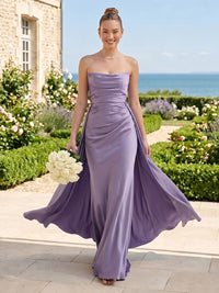 Mermaid Strapless Pleated Sleeveless Long Bridesmaid Dresses