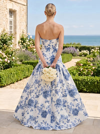 A Line Satin Strapless Pleated Sleeveless Long Bridesmaid Dresses