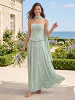 A Line Strapless Sleeveless Long Bridesmaid Dresses with Scarf
