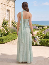 A Line Strapless Sleeveless Long Bridesmaid Dresses with Scarf