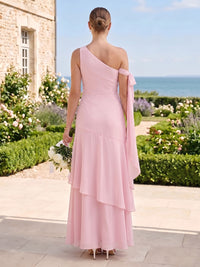 A Line Chiffon One Shoulder Sleeveless Long Bridesmaid Dresses