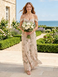 A Line Off Shoulder Sleeveless Long Bridesmaid Dresses