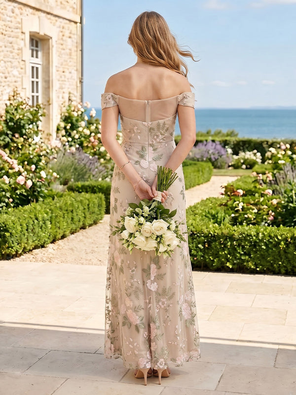A Line Off Shoulder Sleeveless Long Bridesmaid Dresses