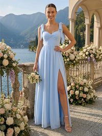 A Line Sweetheart Sleeveless Long Bridesmaid Dresses with Slit