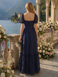 A Line Square Neck Short Sleeves Long Bridesmaid Dresses