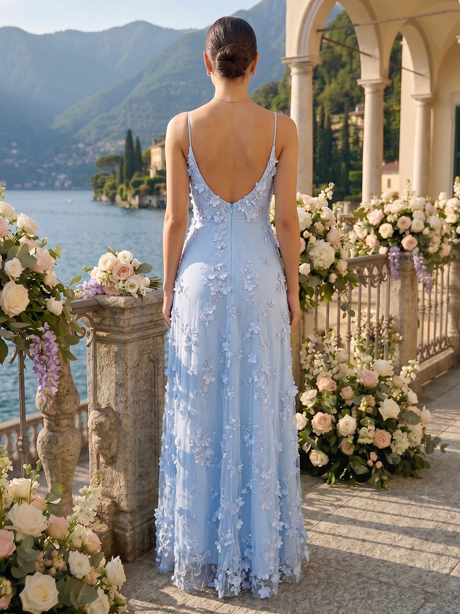 A Line V Neck Sleeveless Long Bridesmaid Dresses with Slit