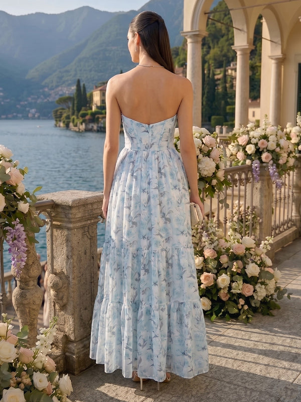 A Line Strapless Sleeveless Long Bridesmaid Dresses