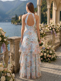 A Line High Neck Sleeveless Long Bridesmaid Dresses with Slit