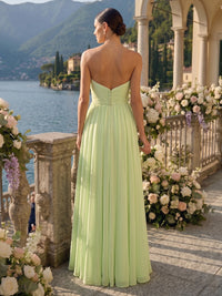 A Line Pleated Strapless Sleeveless Long Chiffon Bridesmaid Dresses