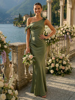 Satin Mermaid One Shoulder Sleeveless Long Bridesmaid Dresses