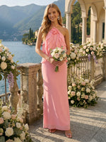 Column Halter Sleeveless Long Chiffon Bridesmaid Dresses