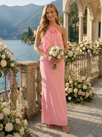 Column Halter Sleeveless Long Chiffon Bridesmaid Dresses