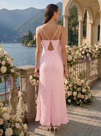 A Line V Neck Sleeveless Long Bridesmaid Dresses with Slit