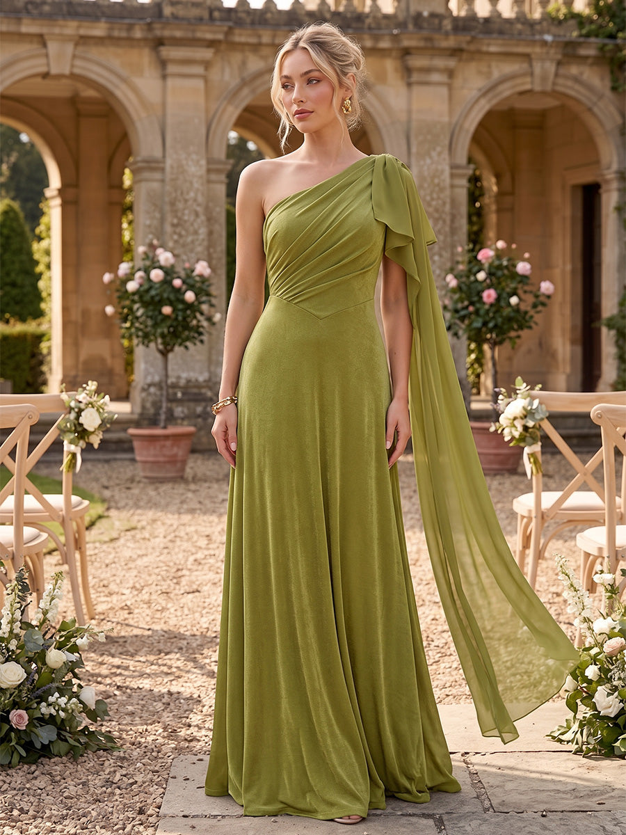 Velvet Bridesmaid Dresses A Line One Shoulder Sleeveless