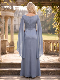 Satin Cape Sleeves Bridesmaid Dresses Scoop Neck A Line