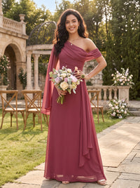 Chiffon One Shoulder Bridesmaid Dresses A Line Ruffles