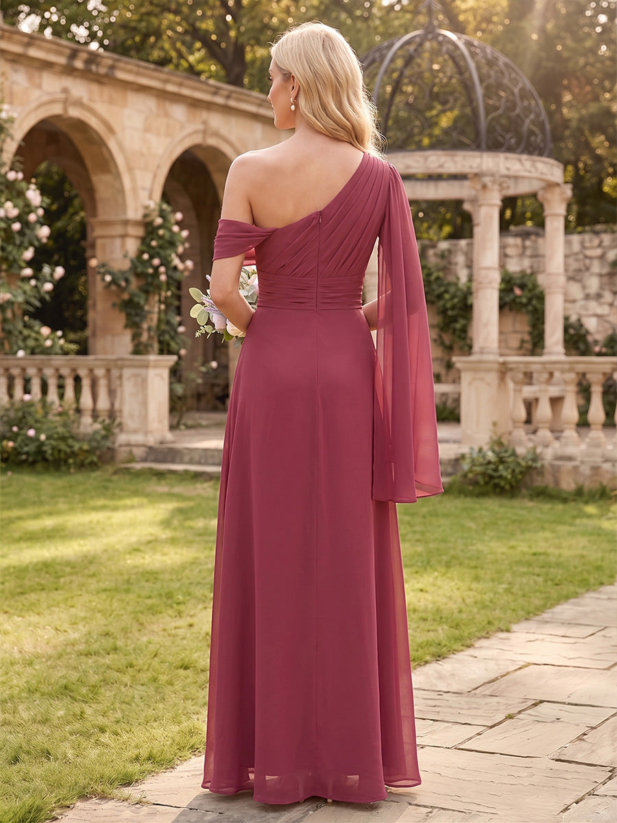 Chiffon One Shoulder Bridesmaid Dresses A Line Ruffles