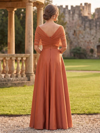 Satin Off the Shoulder Bridesmaid Dresses A Line Short Sleeves