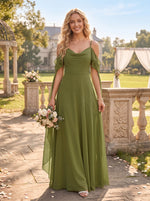 Chiffon Off the Shoulder Bridesmaid Dresses A Line Long Sleeves Ruffles