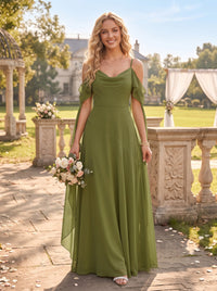 Chiffon Off the Shoulder Bridesmaid Dresses A Line Long Sleeves Ruffles