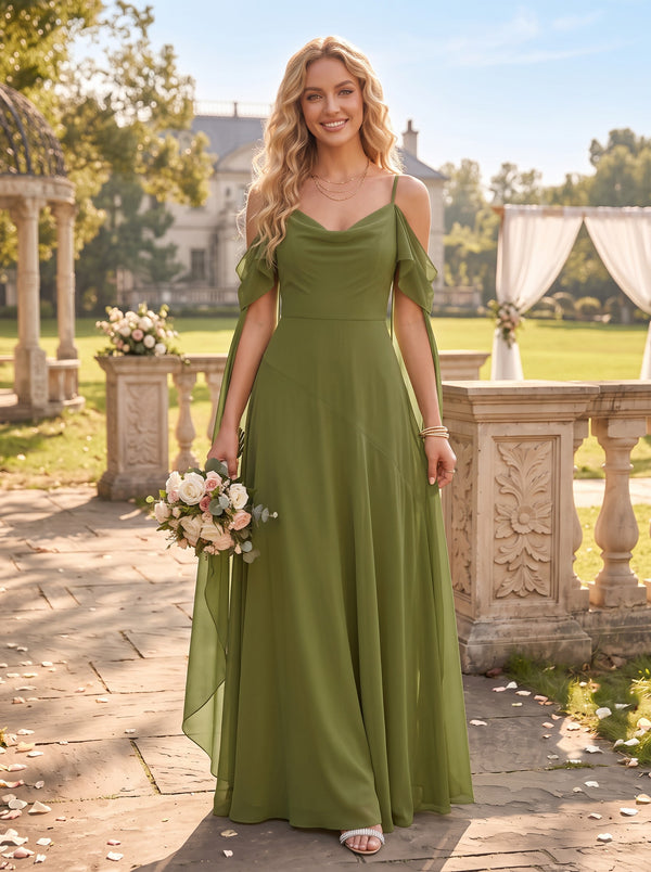 Chiffon Off the Shoulder Bridesmaid Dresses A Line Long Sleeves Ruffles