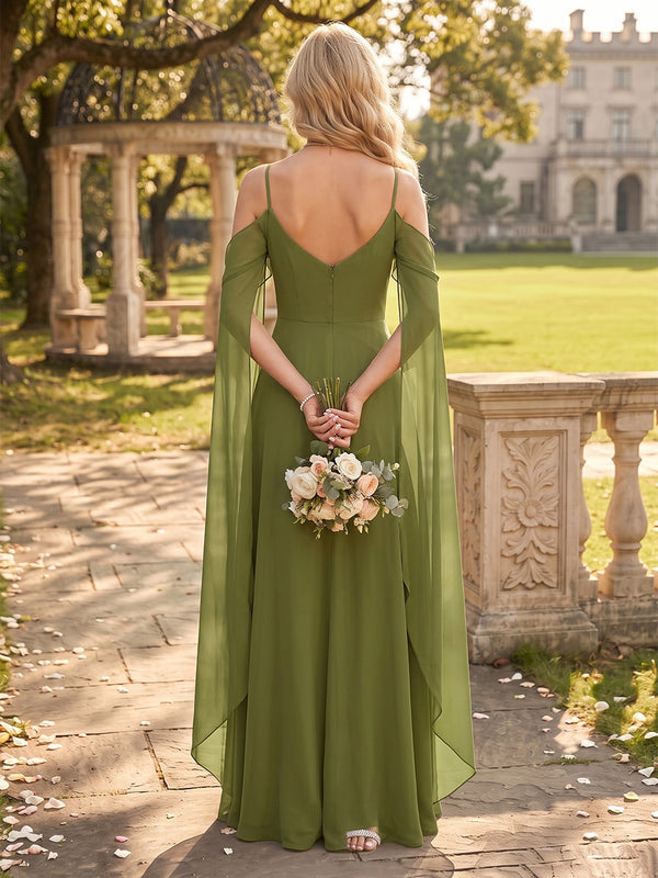 Chiffon Off the Shoulder Bridesmaid Dresses A Line Long Sleeves Ruffles