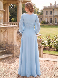 Chiffon Bridesmaid Dresses Long Sleeves V Neck A Line Pleated