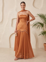 Chiffon Bridesmaid Dresses A Line Strapless Sleeveless with Scarf