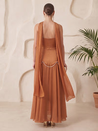 Chiffon Bridesmaid Dresses A Line Strapless Sleeveless with Scarf