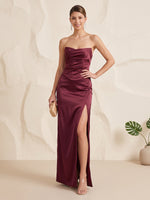 Satin Bridesmaid Dresses Sheath/Mermaid Strapless Sleeveless Floor Length with Slit
