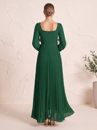 Chiffon Bridesmaid Dresses A Line Sweetheart Long Sleeves Floor Length Pleated Ruffles with Slit Prom Dresses