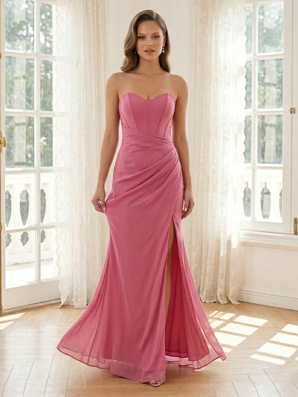 Chiffon Mermaid Sweetheart Long Formal Dresses with Slit