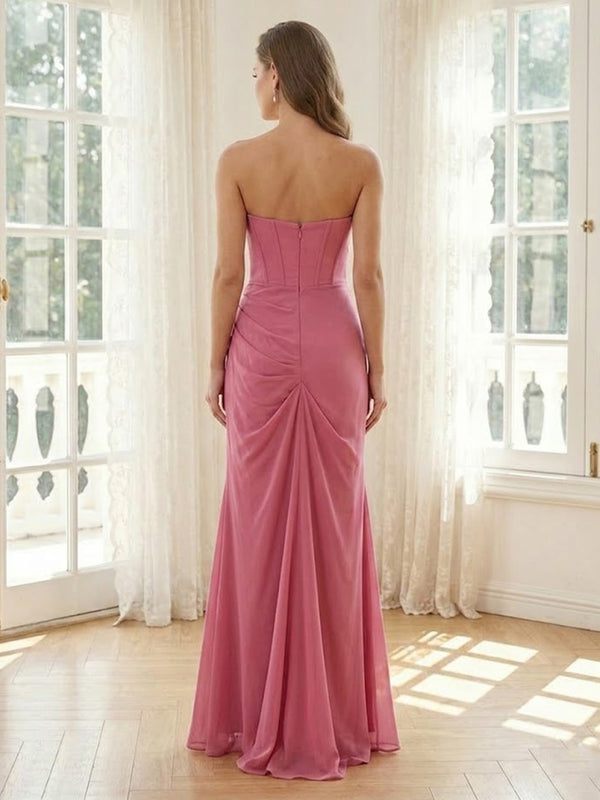 Chiffon Mermaid Sweetheart Long Formal Dresses with Slit
