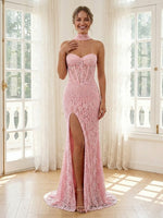 Lace Mermaid Strapless Long Formal Dresses with Corset