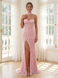 Lace Mermaid Strapless Long Formal Dresses with Corset