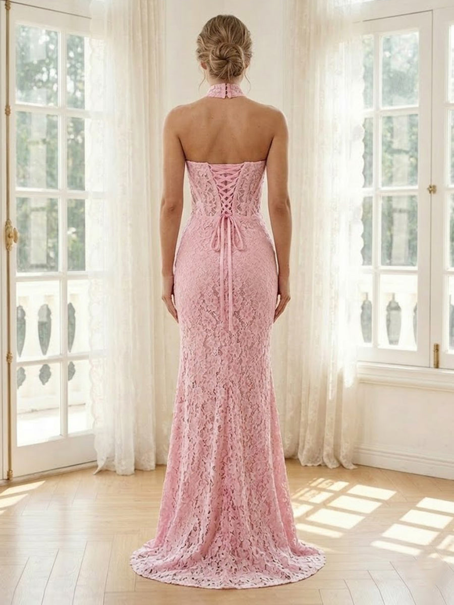 Lace Mermaid Strapless Long Formal Dresses with Corset