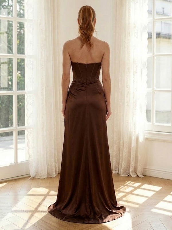 Satin Mermaid Sweetheart Long Formal Dresses with Slit