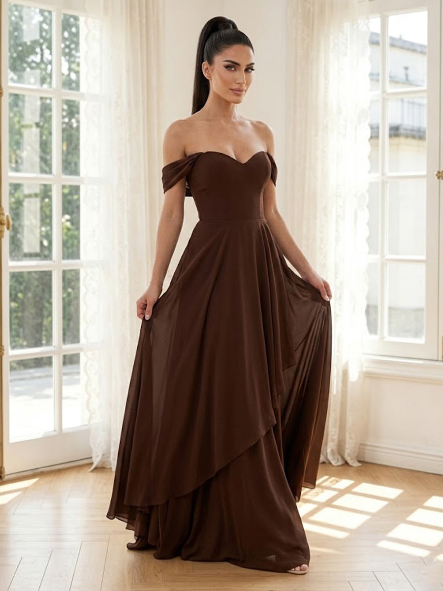 Chiffon A Line Off Shoulder Long Formal Dresses