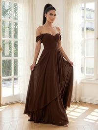 Chiffon A Line Off Shoulder Long Formal Dresses